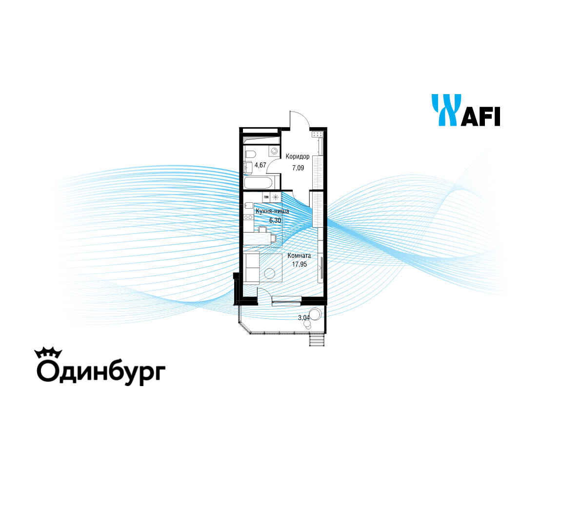 1-комнатная 39 м2 в ЖК Одинбург корпус null этаж 8