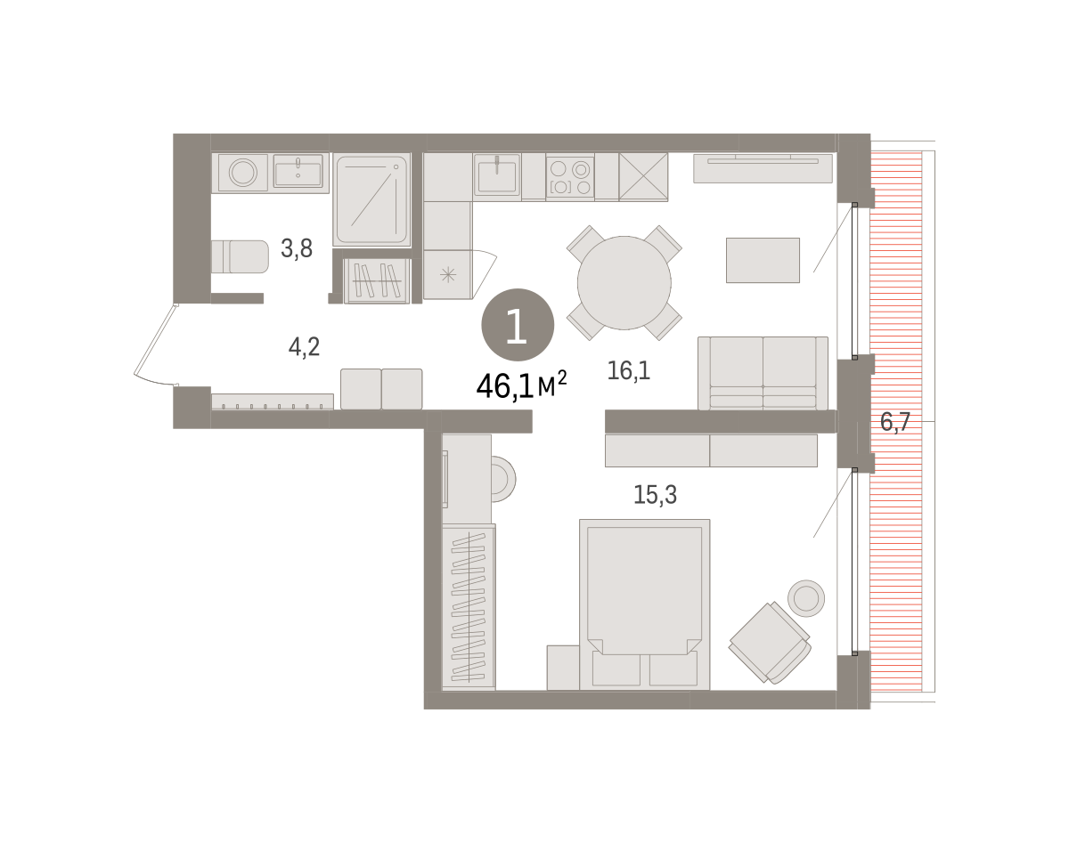 1-комнатная 46 м2 в ЖК Зарека корпус null этаж 10