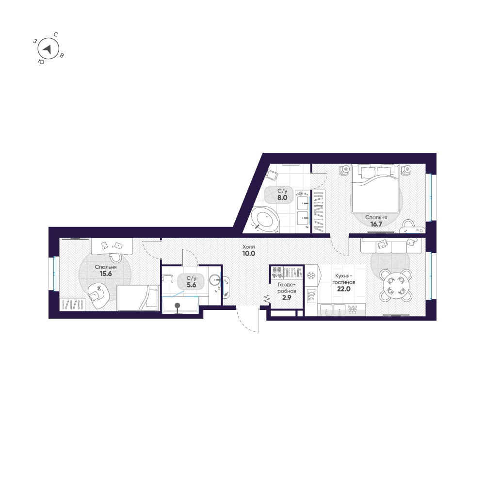 2-комнатная 80 м2 в ЖК ЛДМ корпус null этаж 3
