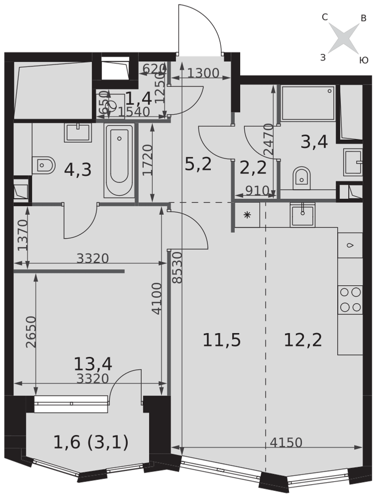 2-комнатная 55 м2 в ЖК Sydney City корпус null этаж 21