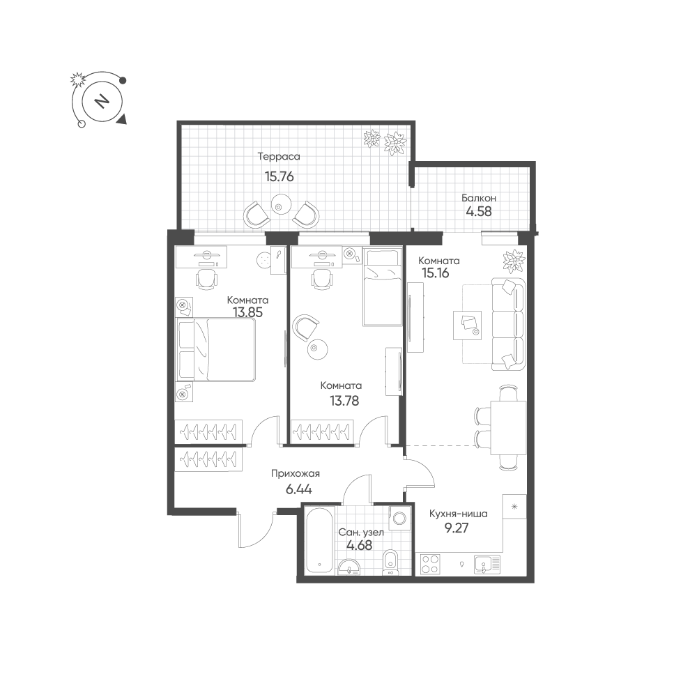 3-комнатная 71 м2 в ЖК Балтым-Парк корпус null этаж 1