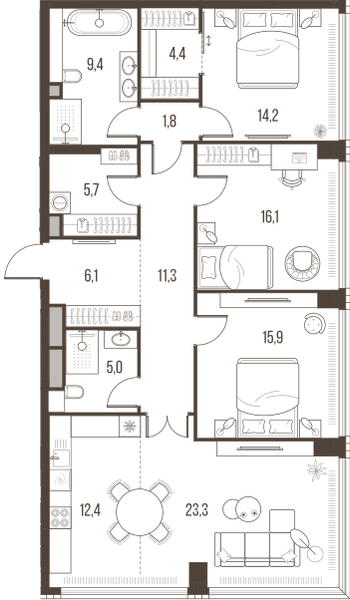 4-комнатная 125 м2 в ЖК High Life корпус null этаж 27
