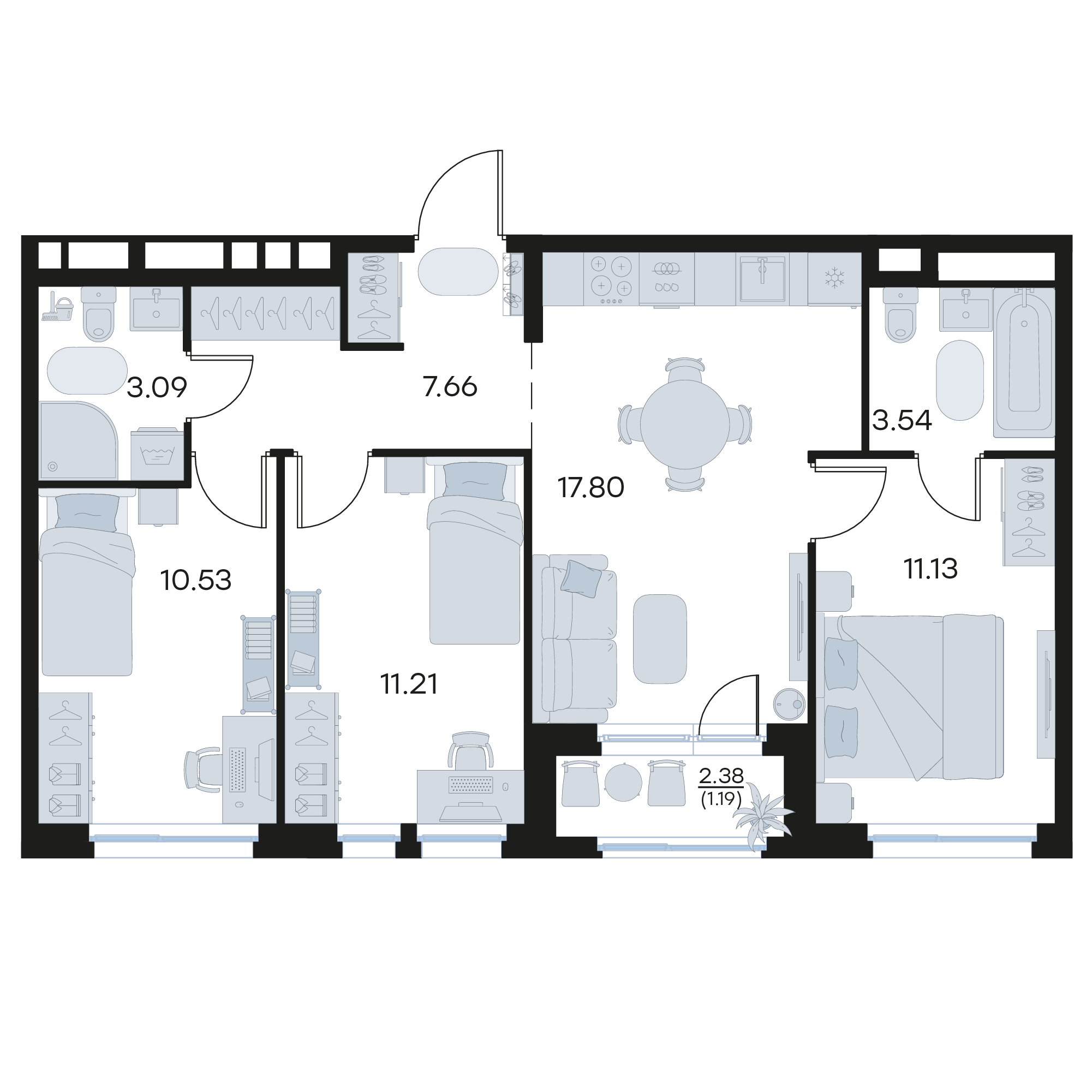 3-комнатная 66 м2 в ЖК Октябрьский корпус null этаж 12