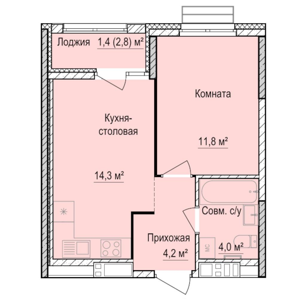 1-комнатная 35 м2 в ЖК Механикон корпус null этаж 14
