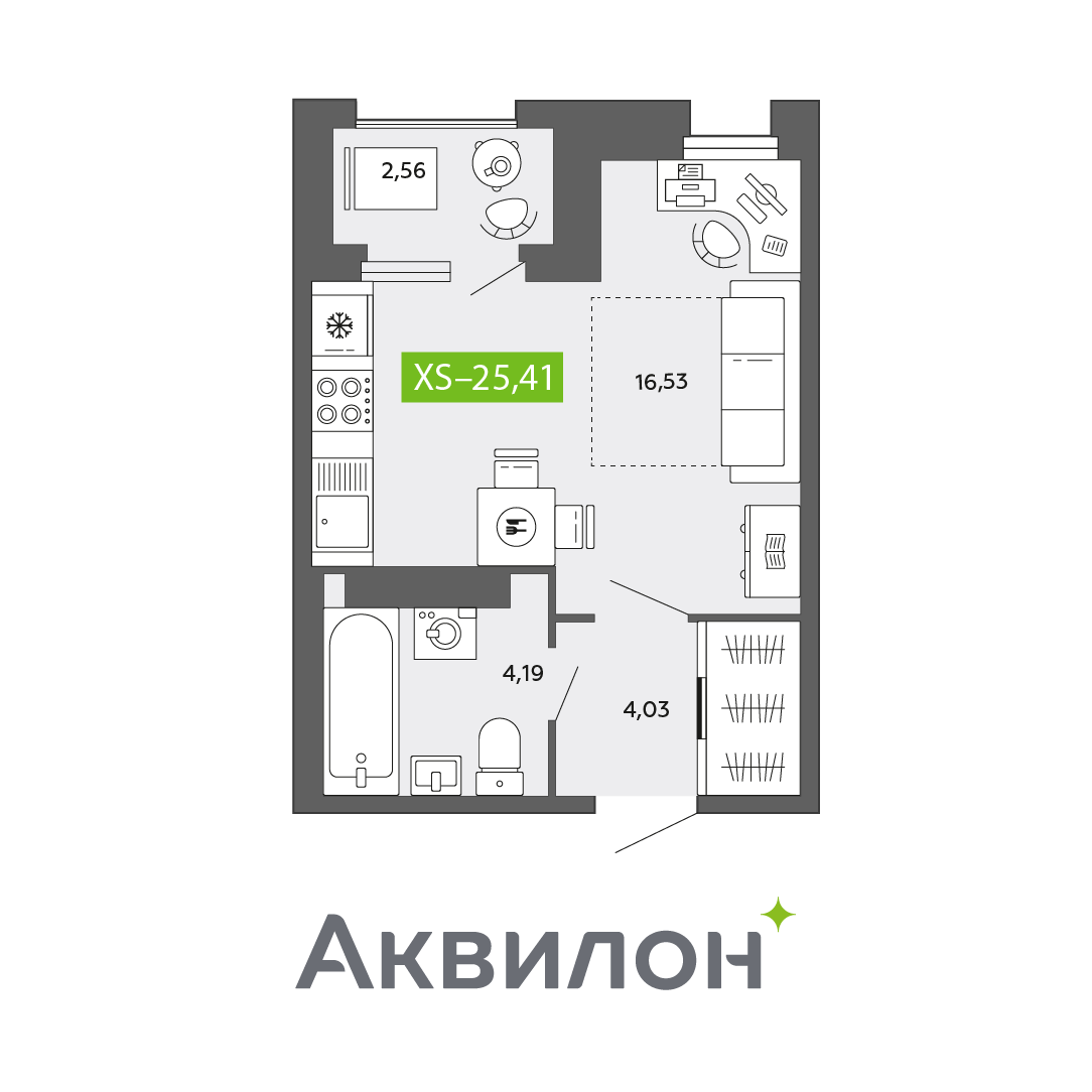 Студия 25 м2 в ЖК Аквилон CITY Towers корпус null этаж 13