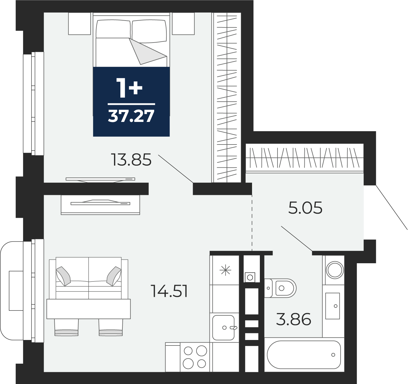 1-комнатная 37 м2 в ЖК Айвазовский корпус null этаж 10