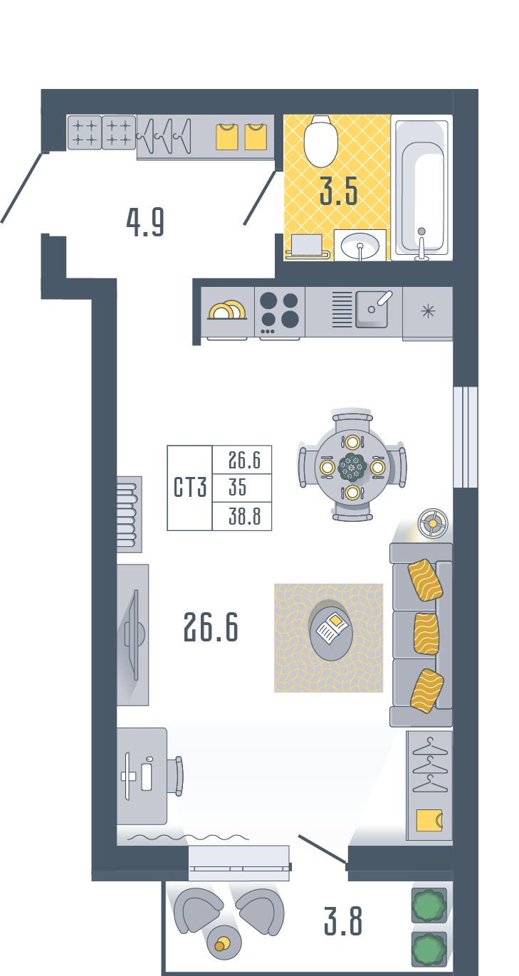 1-комнатная 38 м2 в ЖК Солнечный город корпус null этаж 6