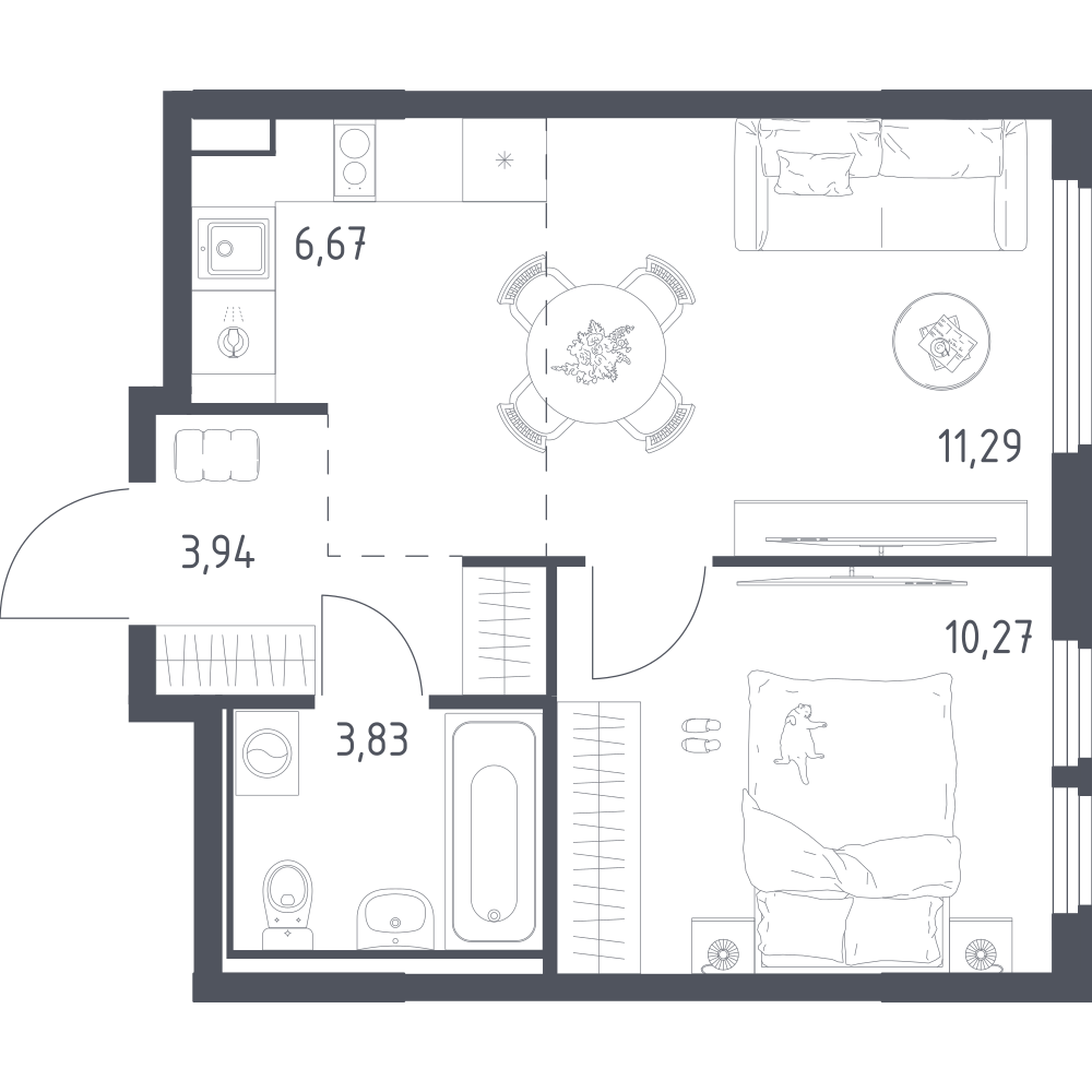 Студия 36 м2 в ЖК Остафьево корпус null этаж 7