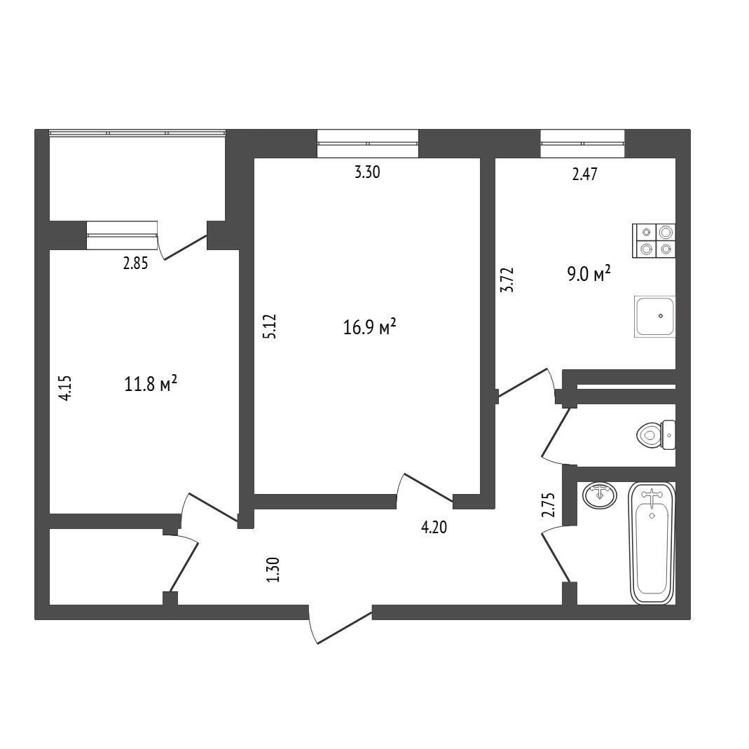 2-комнатная 53 м2 в ЖК undefined корпус null этаж 5