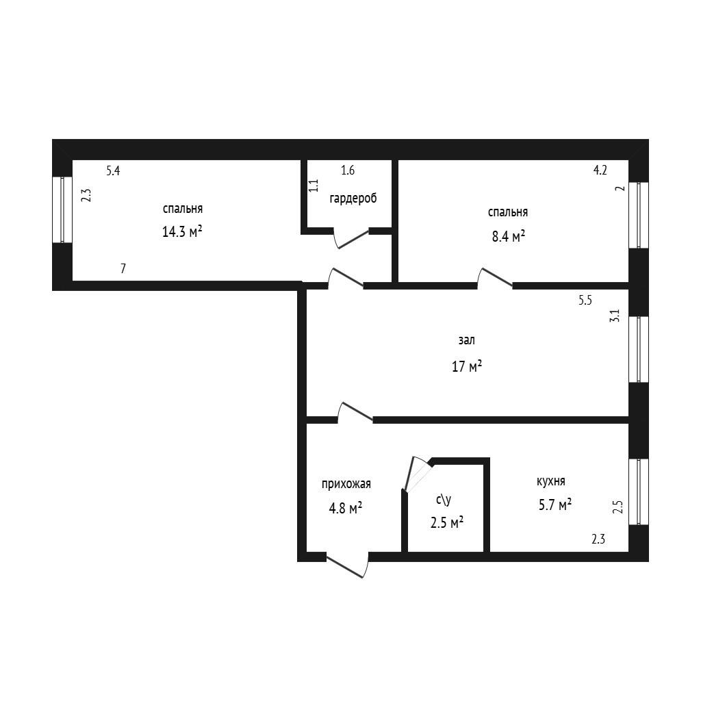 3-комнатная 57 м2 в ЖК undefined корпус null этаж 3