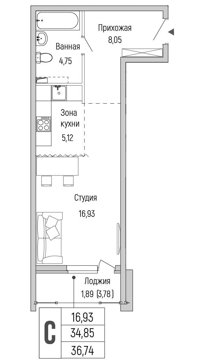 1-комнатная 31 м2 в ЖК Riga Hills корпус null этаж 2