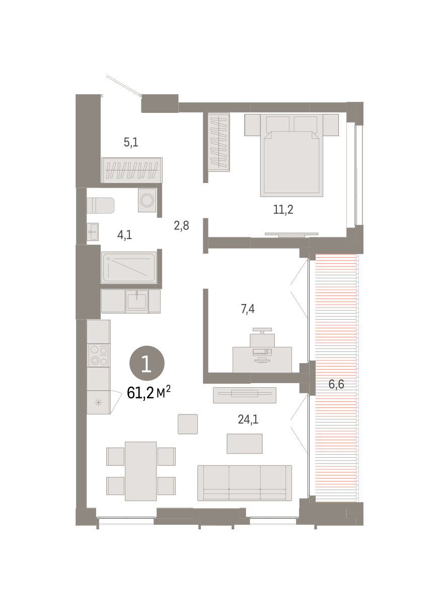 1-комнатная 61 м2 в ЖК Европейский берег корпус null этаж 11