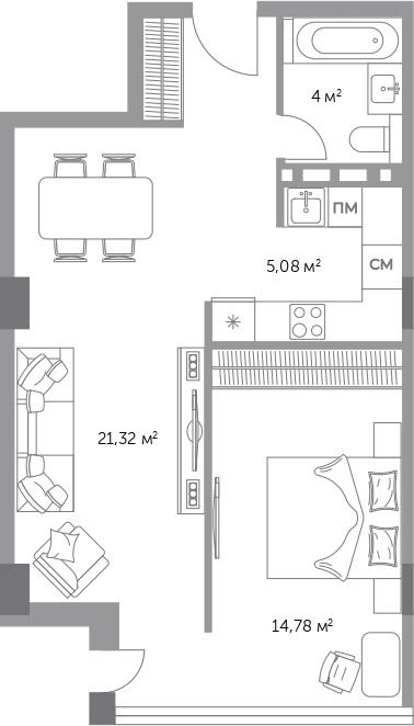 2-комнатная 53 м2 в ЖК Фьорд корпус null этаж 4