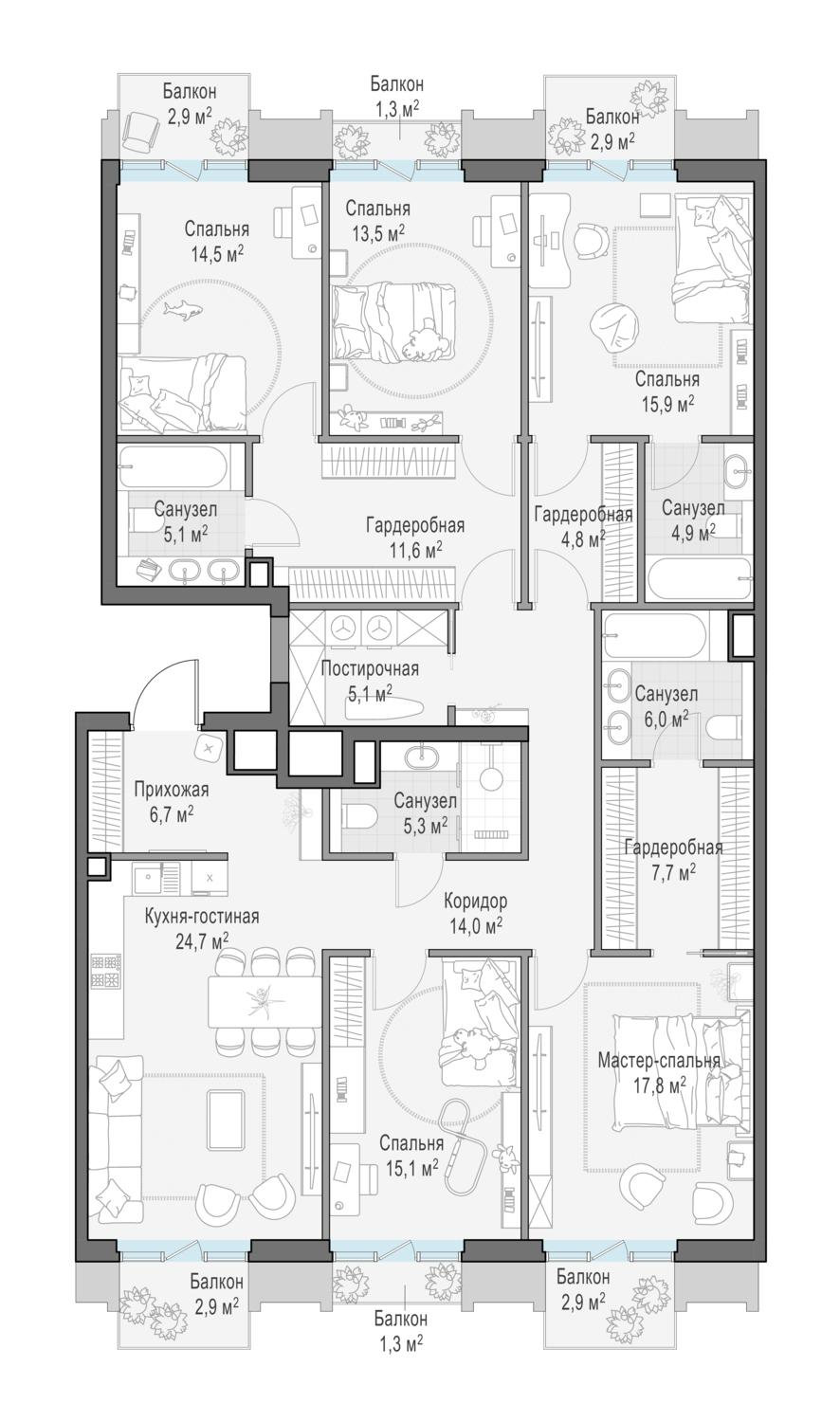 1-комнатная 179 м2 в ЖК Элитный квартал «Тишинский бульвар» корпус null этаж 3
