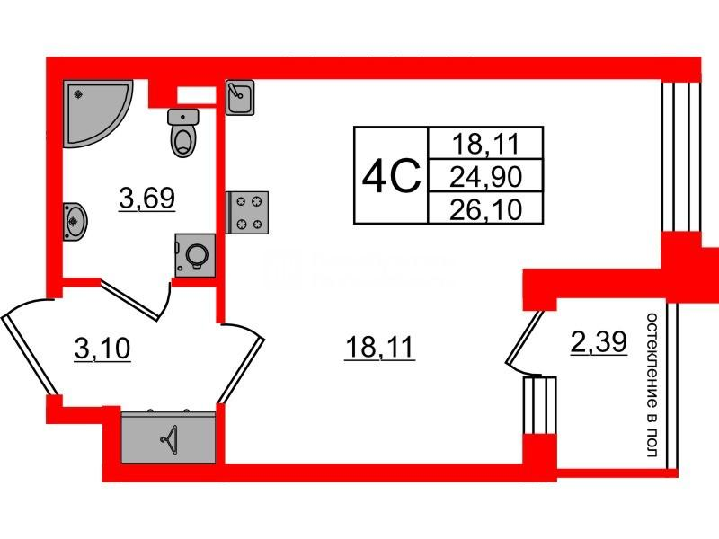 Студия 24 м2 в ЖК Univer City корпус null этаж 1