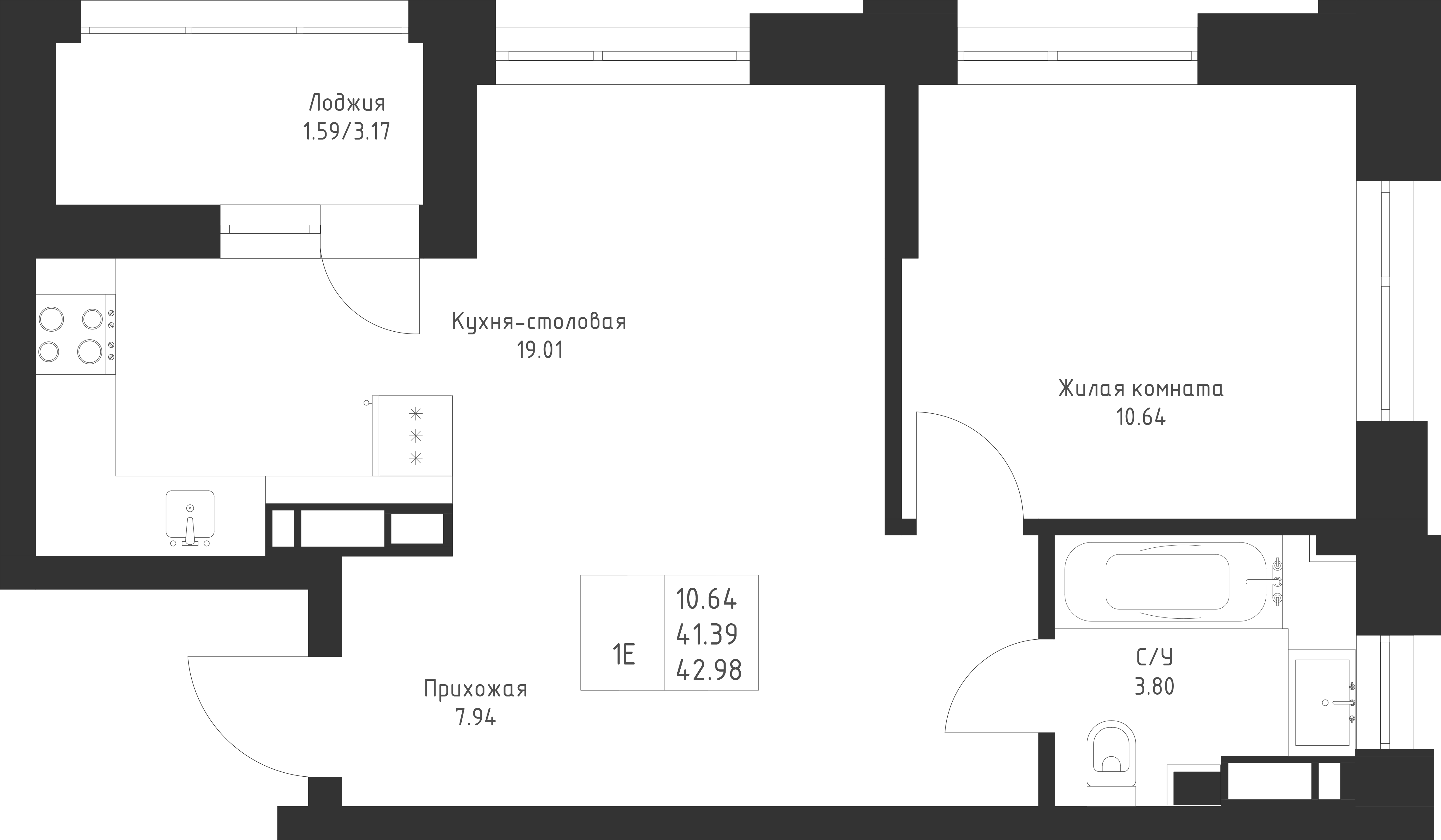 Студия 42 м2 в ЖК Мой Ритм корпус null этаж 14