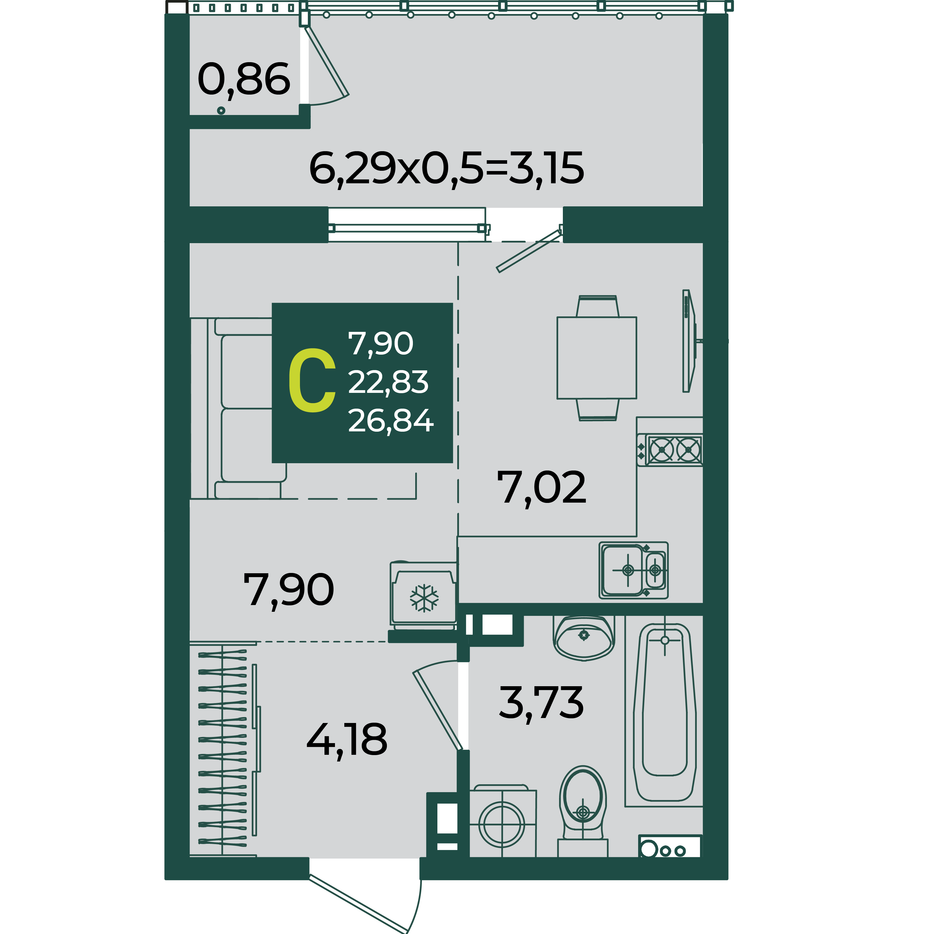 Студия 26 м2 в ЖК Образцово корпус null этаж 8