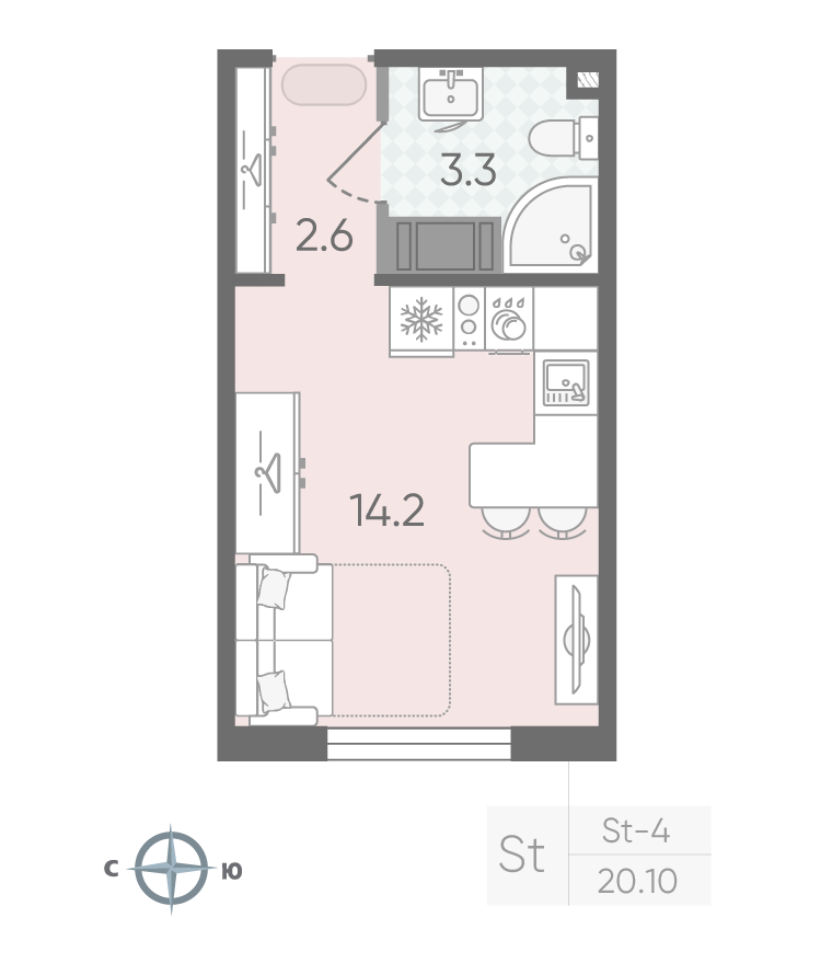 Студия 20 м2 в ЖК Пейзажный квартал корпус null этаж 6