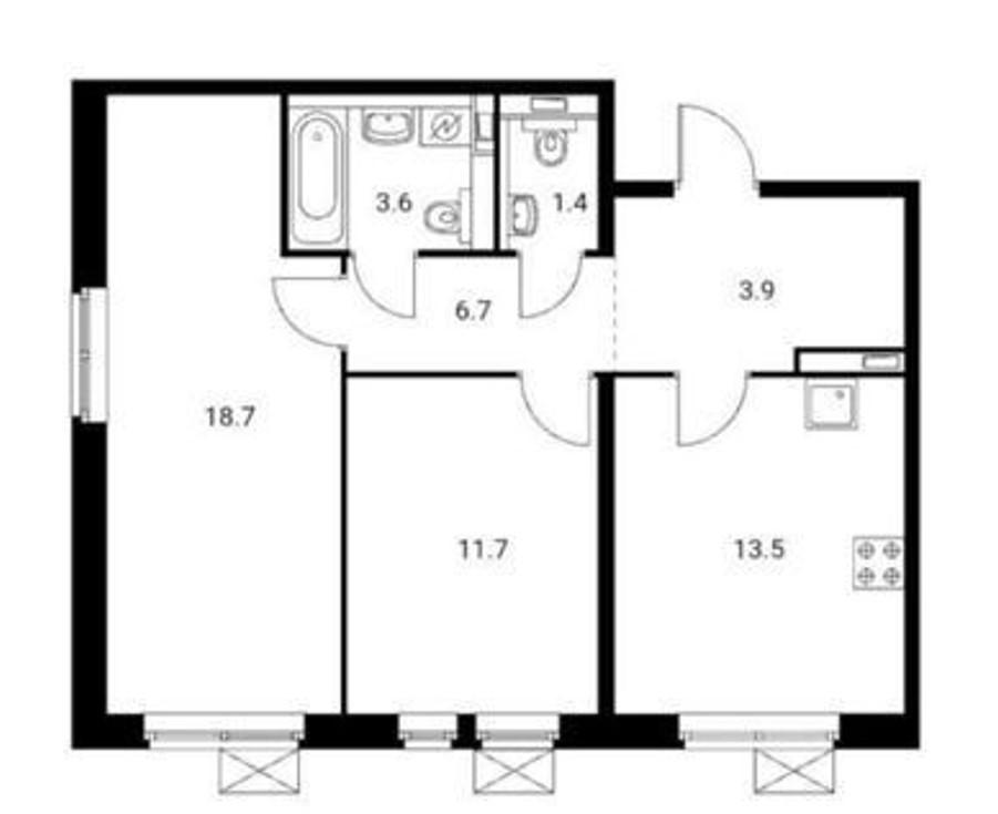 2-комнатная 59.5 м2 в ЖК undefined корпус null этаж 2