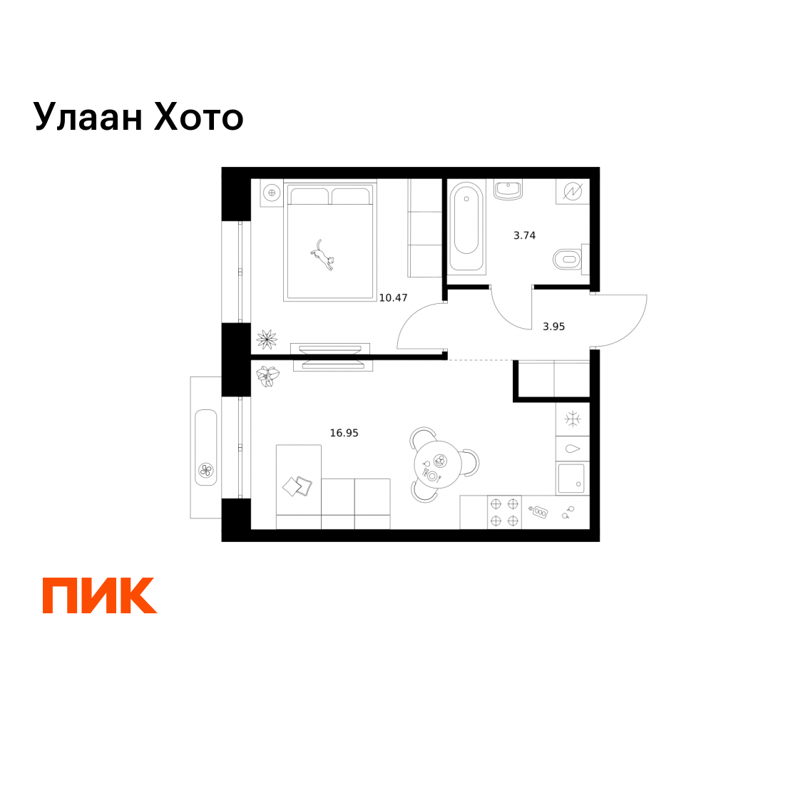 1-комнатная 35 м2 в ЖК Улаан Хото корпус null этаж 8