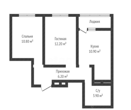 2-комнатная 44.6 м2 в ЖК undefined корпус null этаж 9