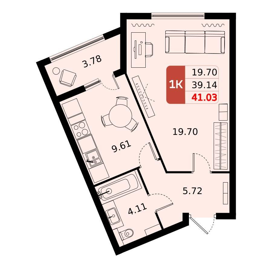 1-комнатная 41 м2 в ЖК Домодедово парк корпус null этаж 14
