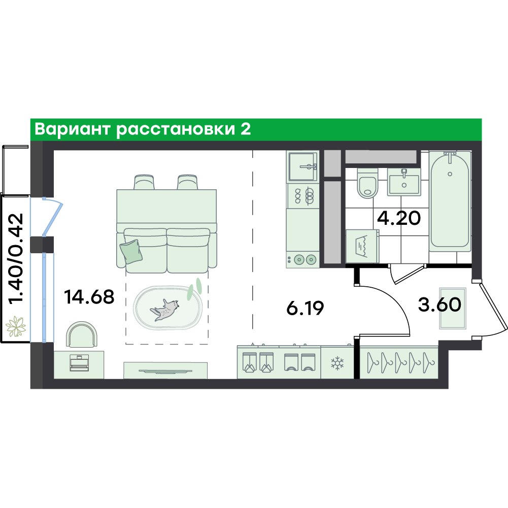 Студия 29 м2 в ЖК G3 Театральный корпус null этаж 3