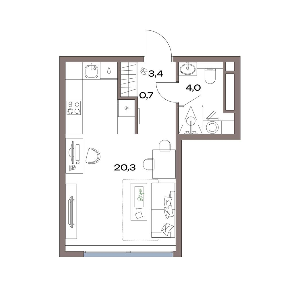 Студия 28 м2 в ЖК Акценты корпус null этаж 9