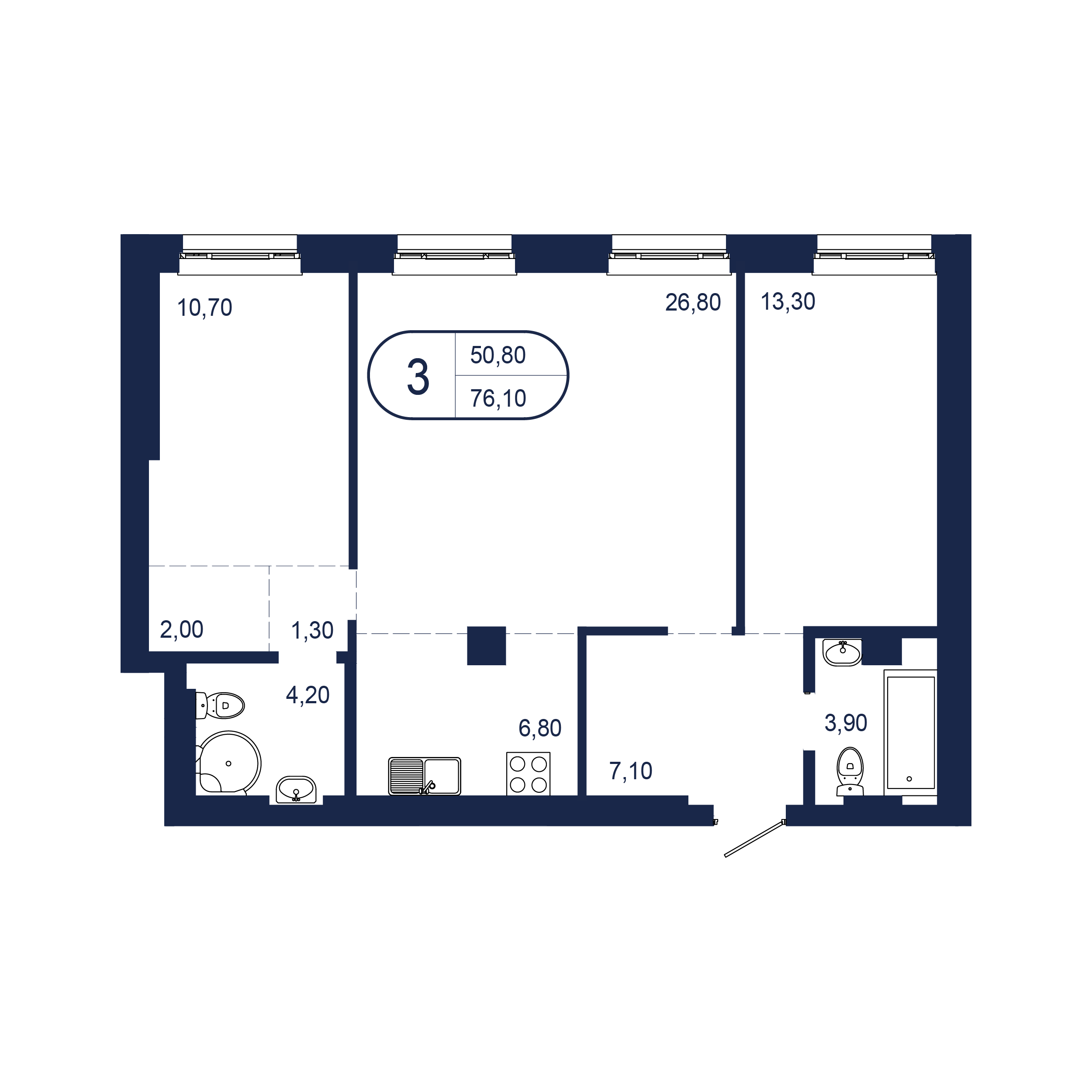 3-комнатная 76 м2 в ЖК Клубный дом «NEW BRIDGE» корпус null этаж 6