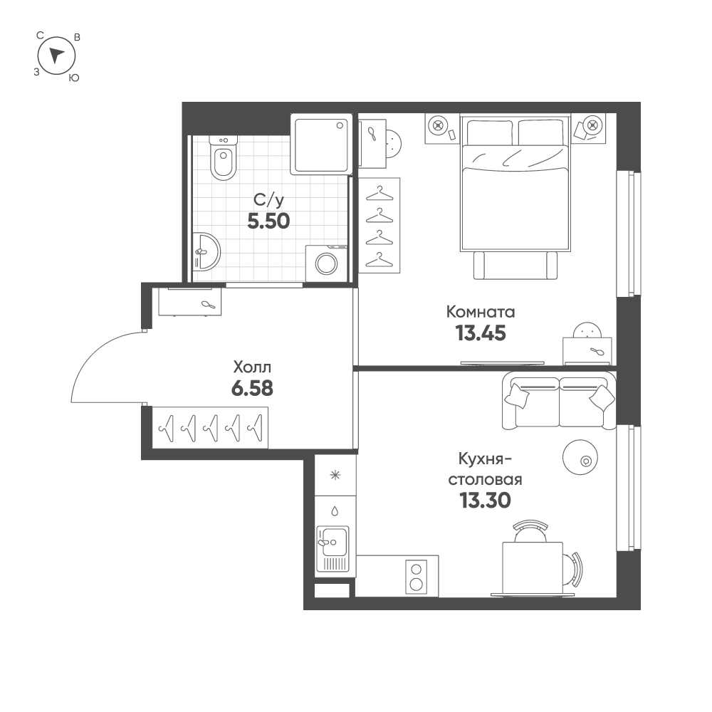 1-комнатная 38 м2 в ЖК AVENUE-APART ПУЛКОВО корпус null этаж 7