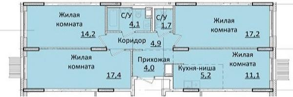 4-комнатная 79.8 м2 в ЖК undefined корпус null этаж 9