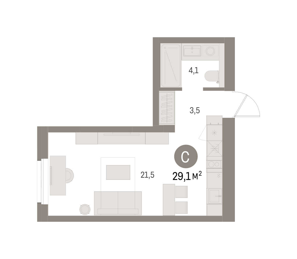 Студия 29 м2 в ЖК Северный ветер корпус null этаж 6