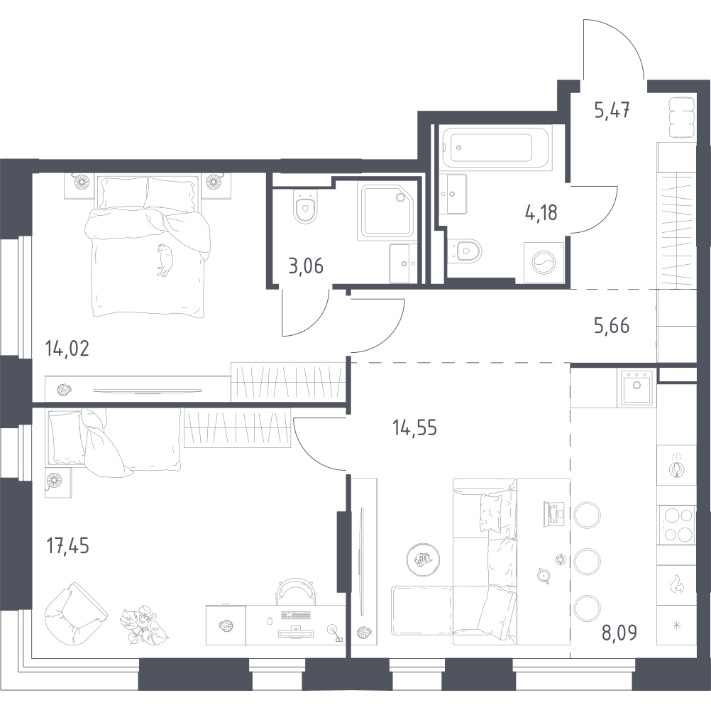Студия 72 м2 в ЖК Заречье Парк корпус null этаж 8