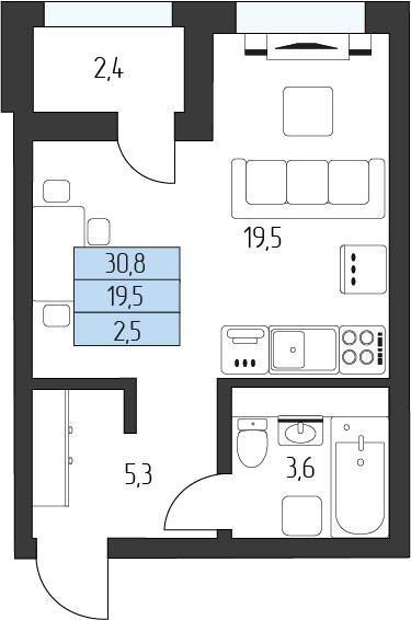 Студия 29 м2 в ЖК Горы Здесь корпус null этаж 1