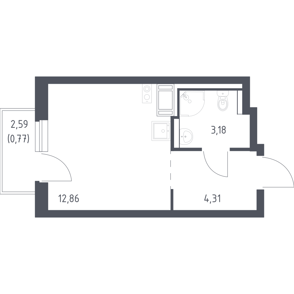 Студия 21 м2 в ЖК Квартал Торики корпус null этаж 4