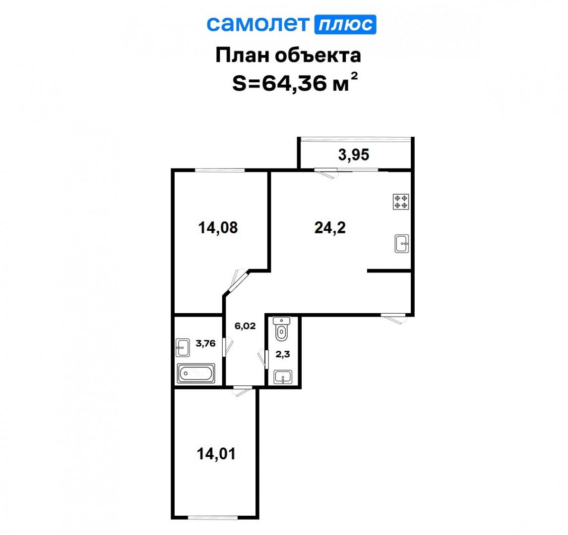 3-комнатная 65.1 м2 в ЖК undefined корпус null этаж 5