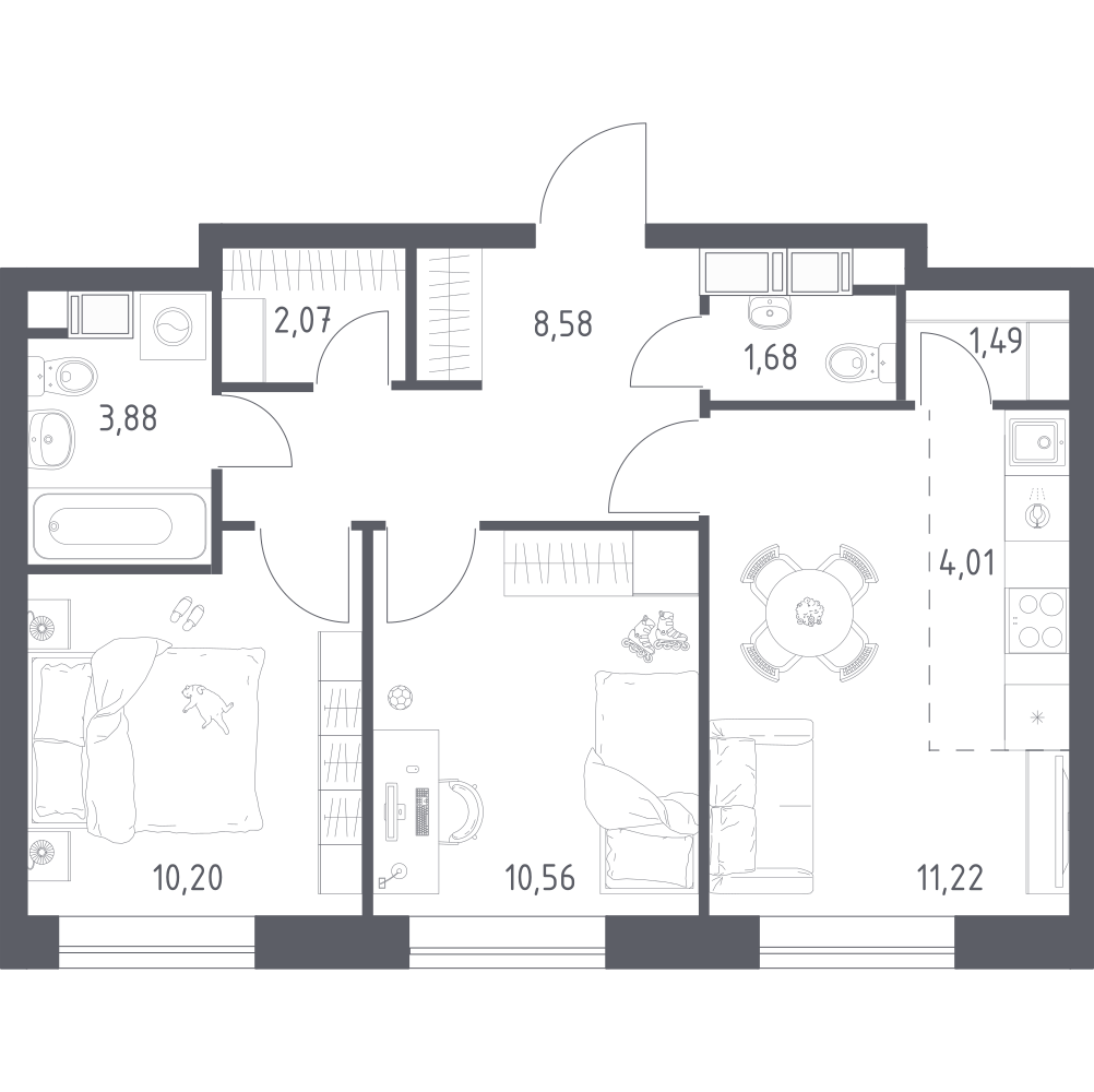 Студия 53 м2 в ЖК Цветочные поляны корпус null этаж 9