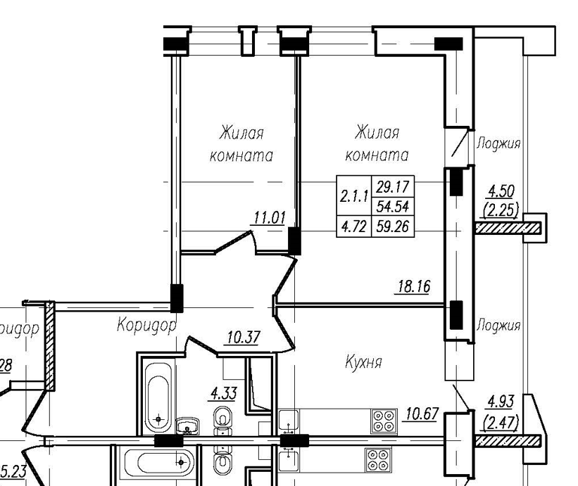 2-комнатная 59 м2 в ЖК Николаевский парк корпус null этаж 12