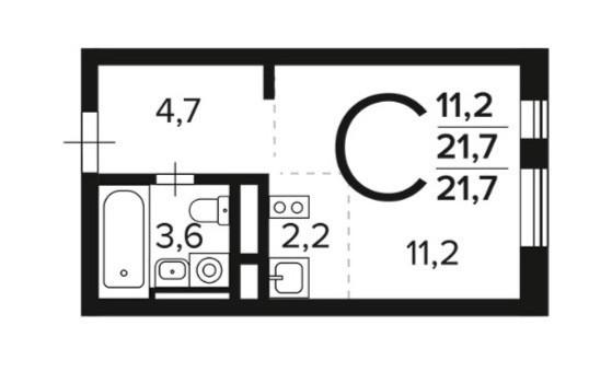 Студия 21.7 м2 в ЖК undefined корпус null этаж 3