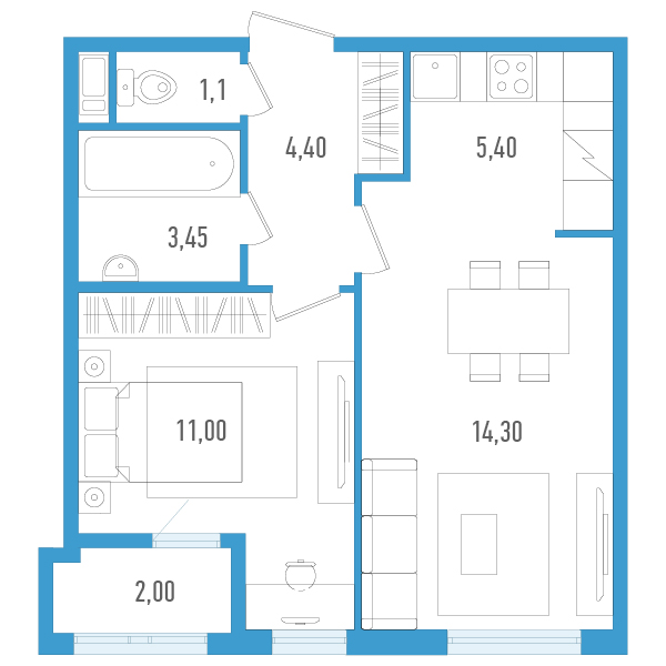 1-комнатная 40 м2 в ЖК AEROCITY корпус null этаж 3