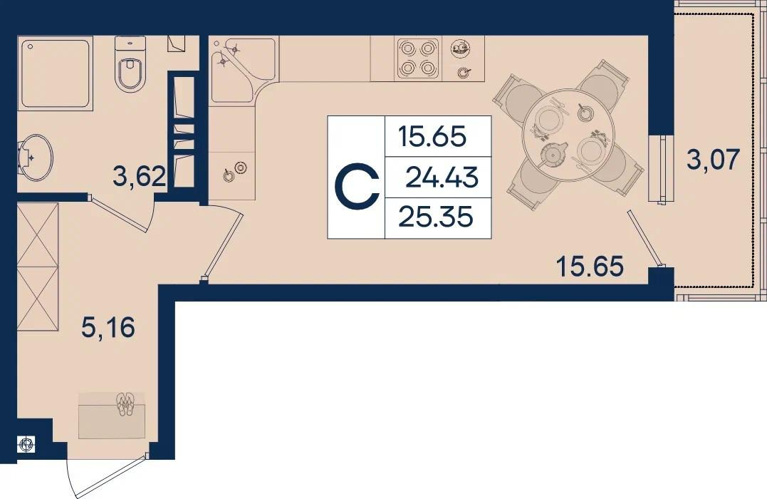 Студия 25.4 м2 в ЖК undefined корпус null этаж 10