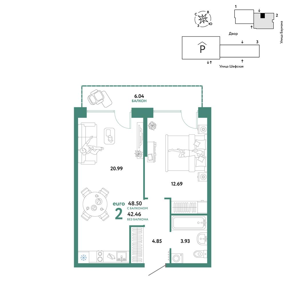 2-комнатная 48 м2 в ЖК Страна.Энтузиастов корпус null этаж 4