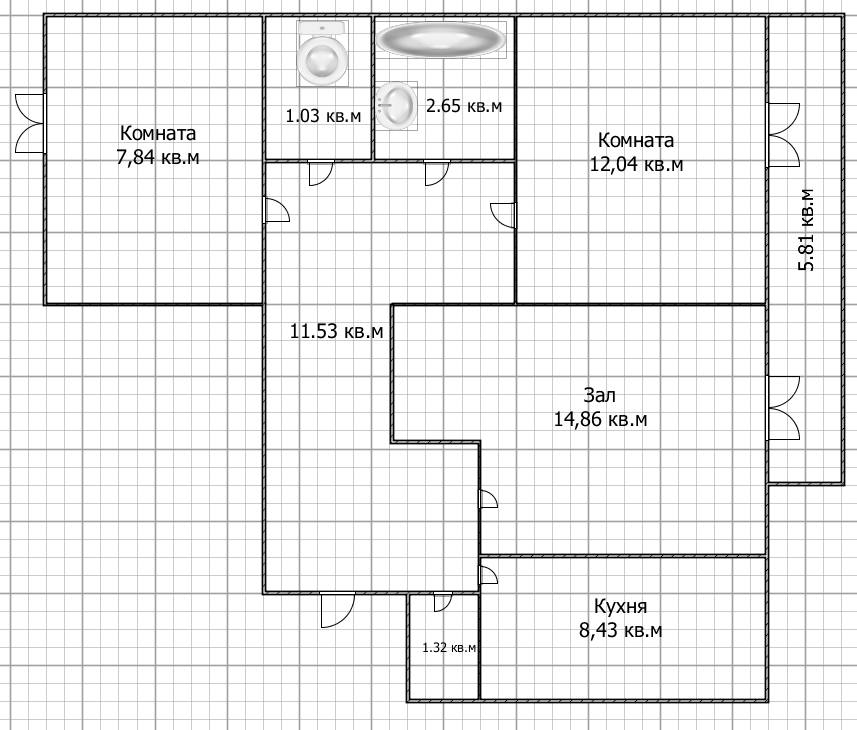 3-комнатная 59.7 м2 в ЖК undefined корпус null этаж 2