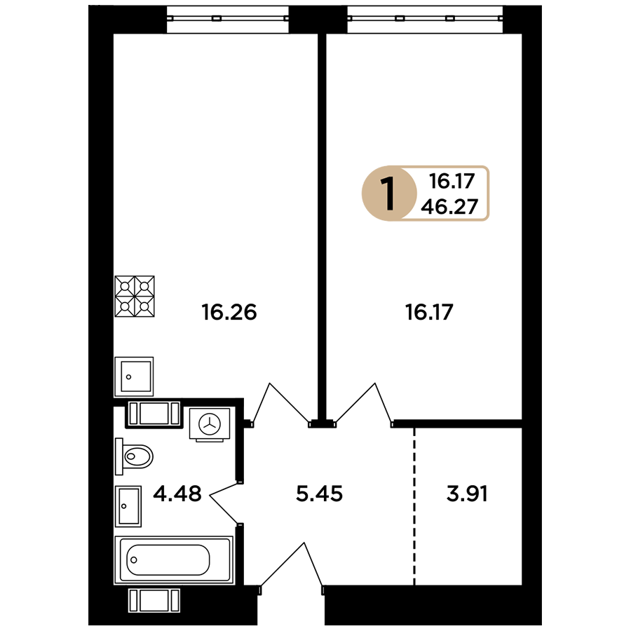 1-комнатная 46 м2 в ЖК Легенда корпус null этаж 11