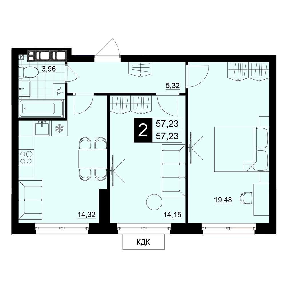 2-комнатная 57 м2 в ЖК Макрорайон Амград корпус null этаж 4