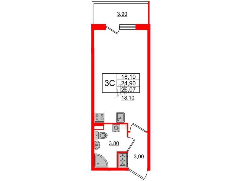 Студия 24 м2 в ЖК Univer City корпус null этаж 2