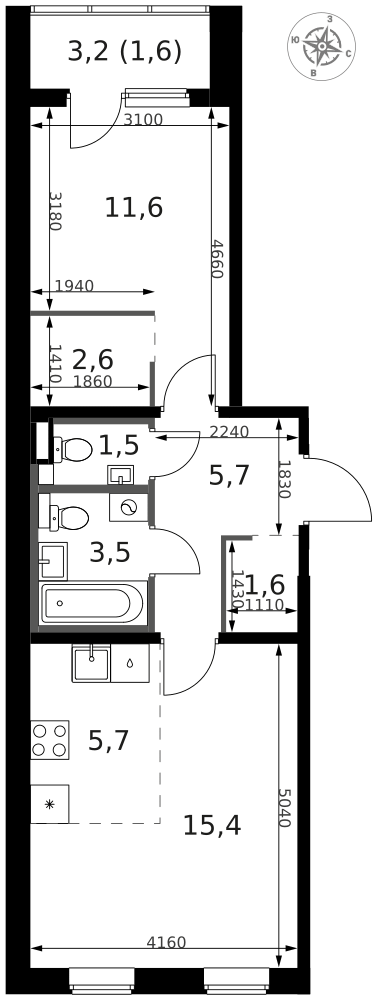 2-комнатная 50 м2 в ЖК 1-й Ясеневский корпус null этаж 2