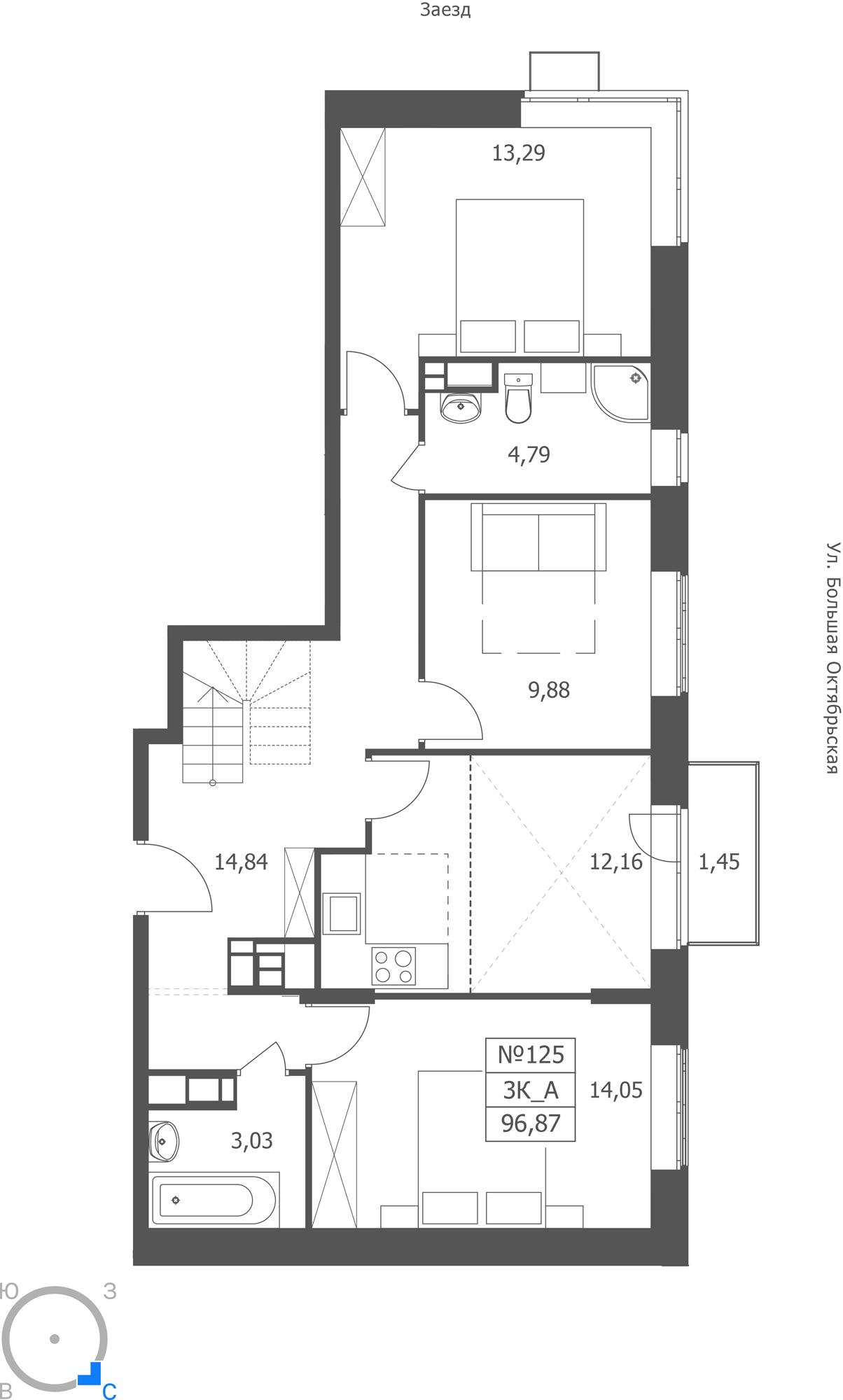 3-комнатная 96 м2 в ЖК ЭРА корпус null этаж 11