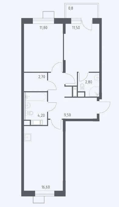 2-комнатная 57.5 м2 в ЖК undefined корпус null этаж 2