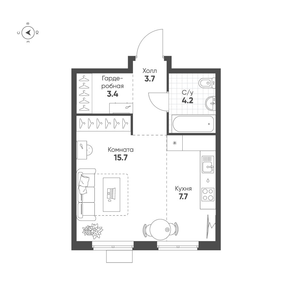 1-комнатная 34 м2 в ЖК Ягодное Река Парк корпус null этаж 5